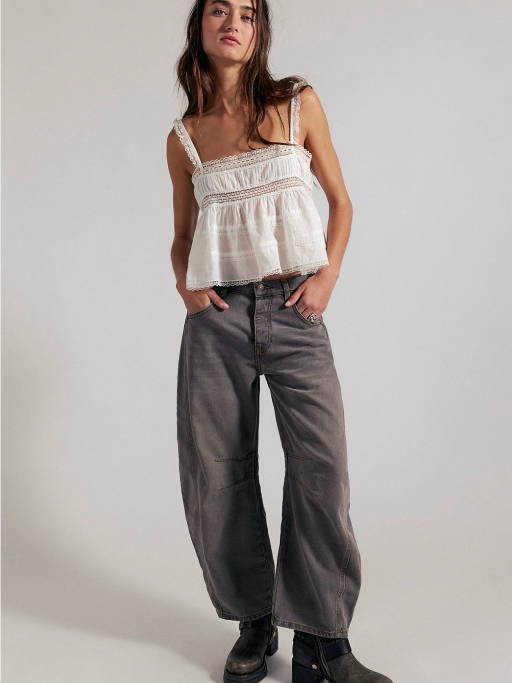 We The Free Good Luck Mid-Rise Barrel Jeans in Archive Grey - Picture 1 of 11